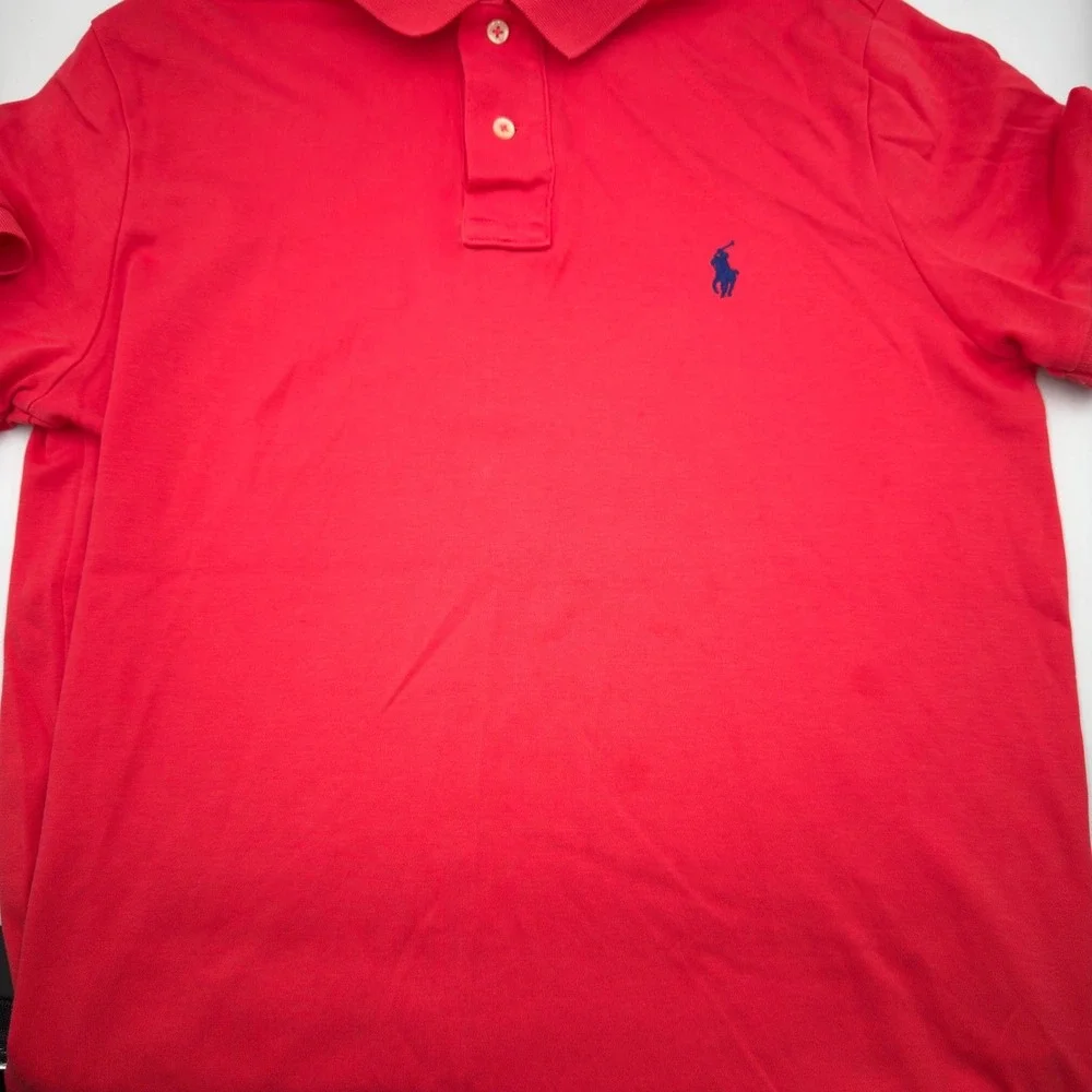 Polo Ralph Lauren Mens Medium Red Short Sleeve Custom Fit Pique Polo Shirt